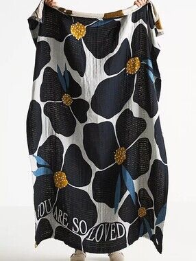 Anthro McKenzie Parrott Floral Threads Cotton Jacquard Throw Blanket